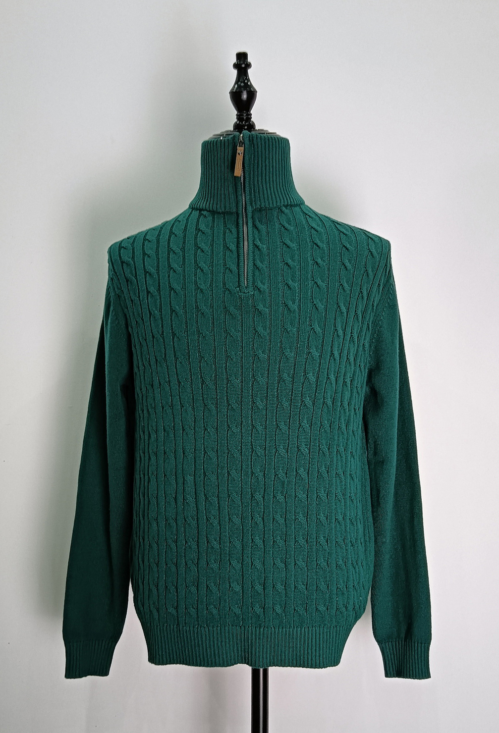 ODM Green long sleeve knitting mens quarter zip sweater