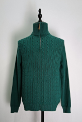 ODM Green long sleeve knitting mens quarter zip sweater