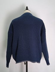 Plaid long sleeve dark blue knit