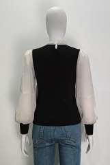 Beaded crew-neck long sleeve knit