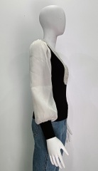 Beaded crew-neck long sleeve knit