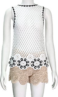 ODM Crew Neck Sleeveless Hollow Crochet Vest