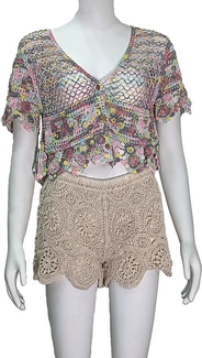 V-neck short-sleeved cardigan