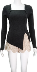 Square Neck Knit Long Sleeve pollover sweater