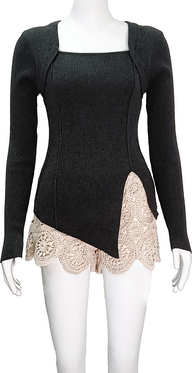 Square Neck Knit Long Sleeve pollover sweater