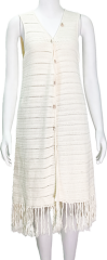 White sleeveless knitted cardigan dress