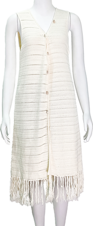 White sleeveless knitted cardigan dress