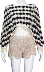 Crew Neck Long Sleeve Loose Crochet Top