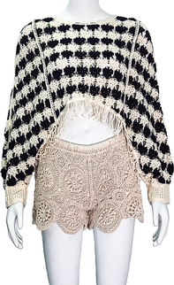 Crew Neck Long Sleeve Loose Crochet Top
