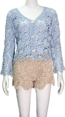 V-neck long-sleeved crochet cardigan