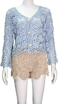 V-neck long-sleeved crochet cardigan