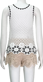 ODM Crew Neck Sleeveless Hollow Crochet Vest