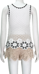 ODM Crew Neck Sleeveless Hollow Crochet Vest