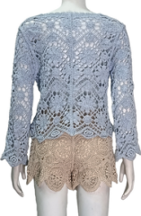 V-neck long-sleeved crochet cardigan