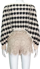 Crew Neck Long Sleeve Loose Crochet Top