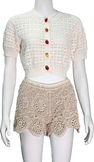 Crew Neck Short Sleeve Hollow Knit Cardigan