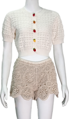 Crew Neck Short Sleeve Hollow Knit Cardigan