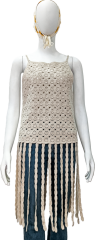 Fringed cutout crochet vest