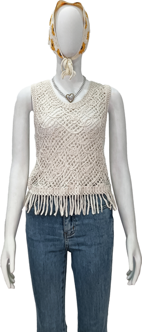 Crew neck hand-woven hollow woven vest