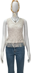 Crew neck hand-woven hollow woven vest