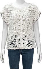Crew Neck Short Sleeve Crochet Top