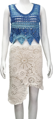 Blue round neck sleeveless hollow vest