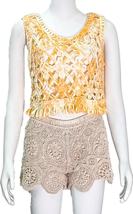 Yellow Gradient Round Neck Sleeveless Hollow Vest