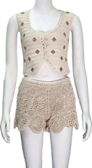 U-neck crochet sleeveless vest