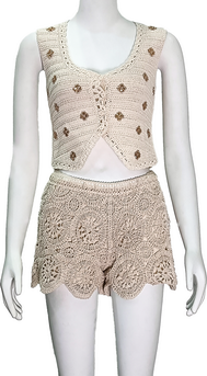 U-neck crochet sleeveless vest