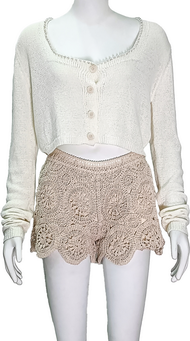 U-neck long-sleeved short knitted cardigan