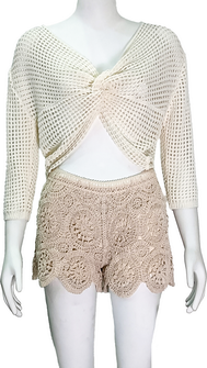 V-neck hollow knit top