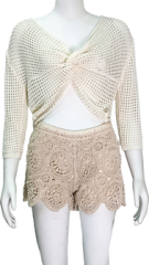 V-neck hollow knit top