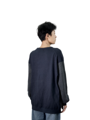 Round neck long sleeve contrast knitted sweater