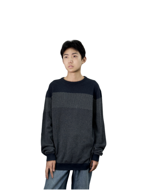 Round neck long sleeve contrast knitted sweater