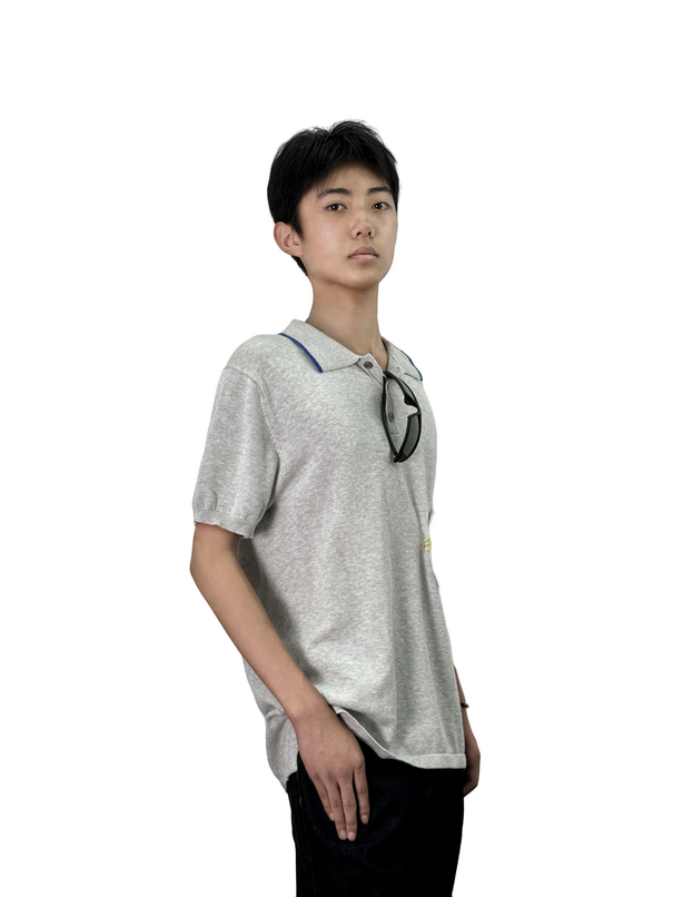 Fold-over collar short-sleeved sweater