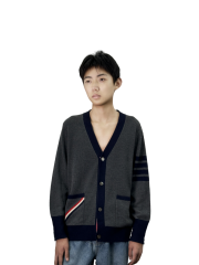 V-neck long sleeve colorblock cardigan