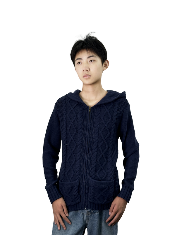 Dark blue round-neck pullover cardigan