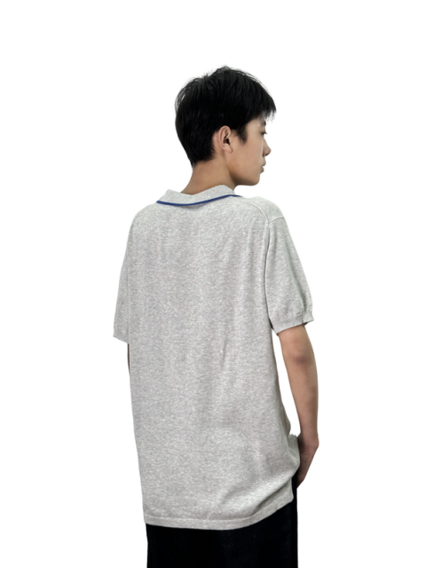 Fold-over collar short-sleeved sweater