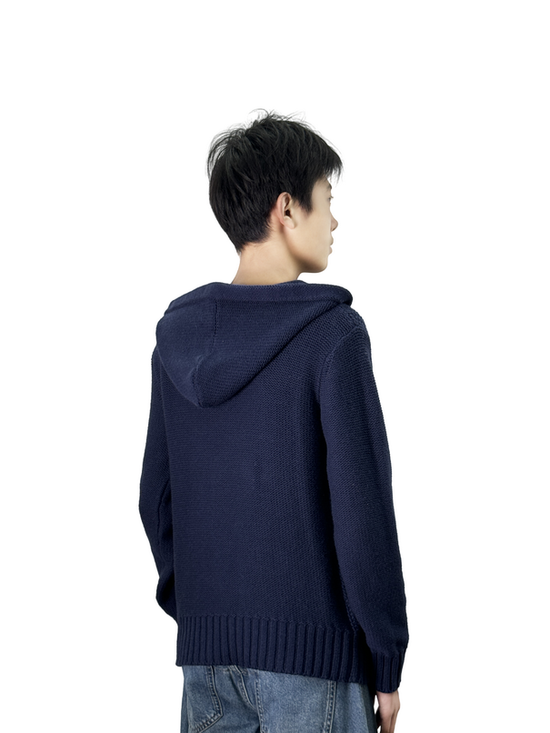 Dark blue round-neck pullover cardigan