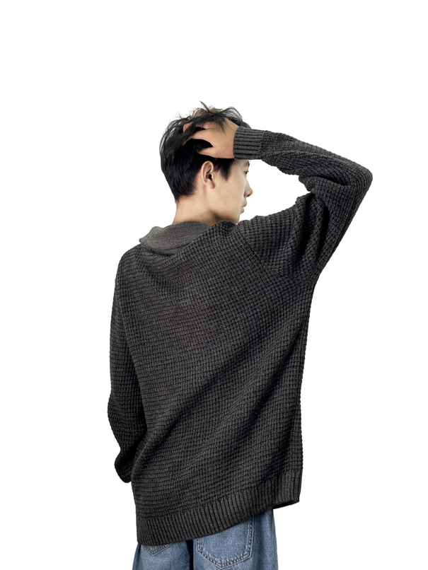 Color block large neck cardigan