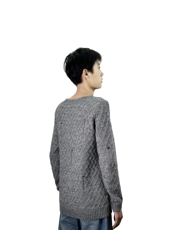 Crew neck long sleeve ripped jumper