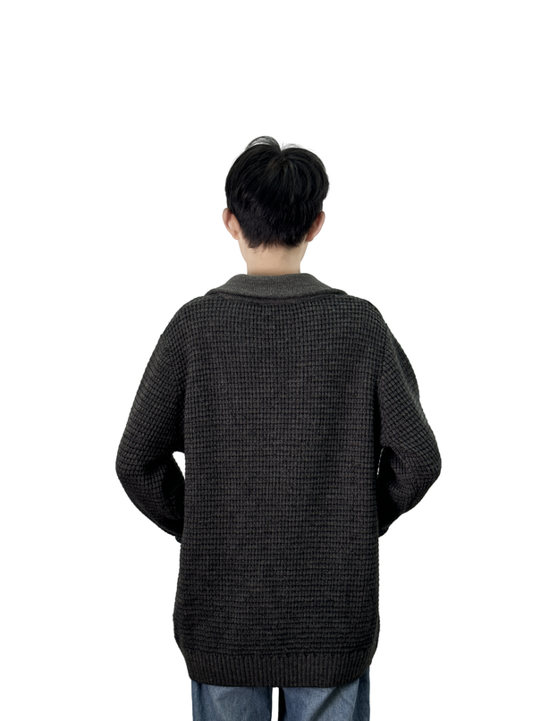 Color block large neck cardigan