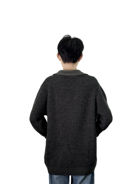 Color block large neck cardigan