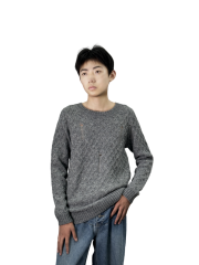 Crew neck long sleeve ripped jumper