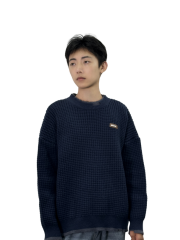 Dark blue knitted check sweater