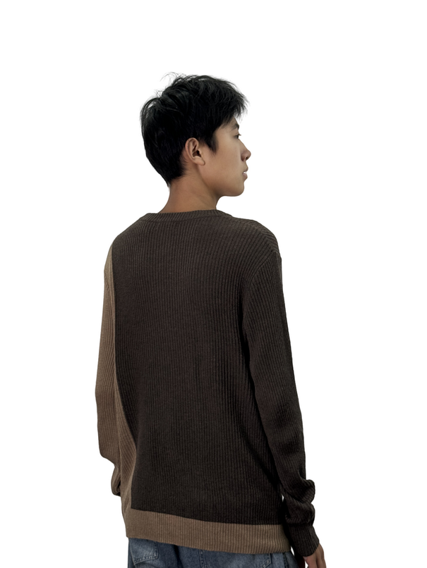 Contrast color crew neck long sleeve sweater