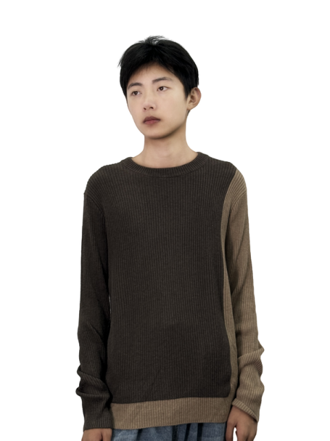 Contrast color crew neck long sleeve sweater