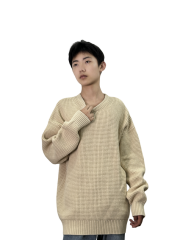 Solid color round neck long sleeve pullover sweater
