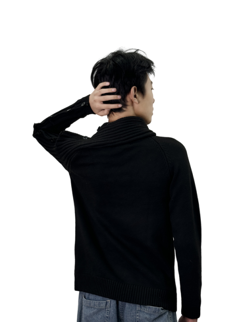 High collar designer pullover sweater