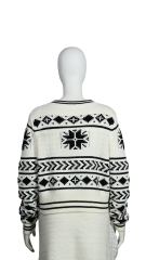 Round neck long sleeve geometric pattern knitted cardigan